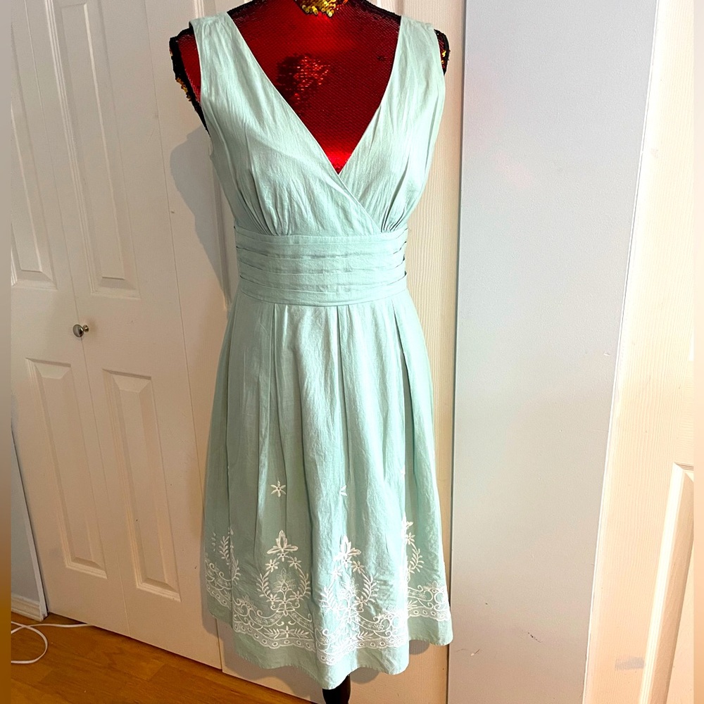 Beautiful light sage green lined and embroidered dress